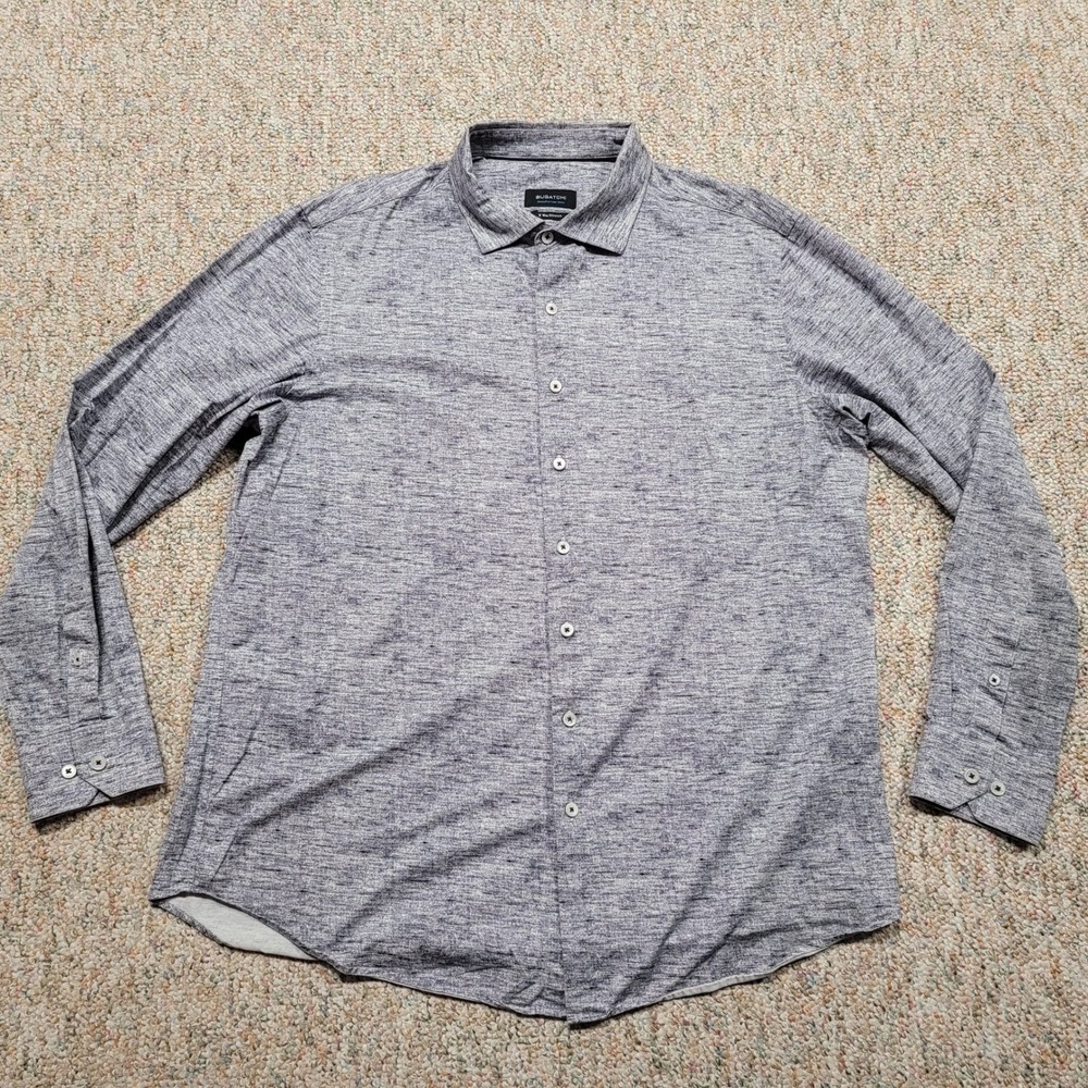 Bugatchi James Melange Shirt Men XL Grey OoohCotton Tech 8-Way Stretch Button Up